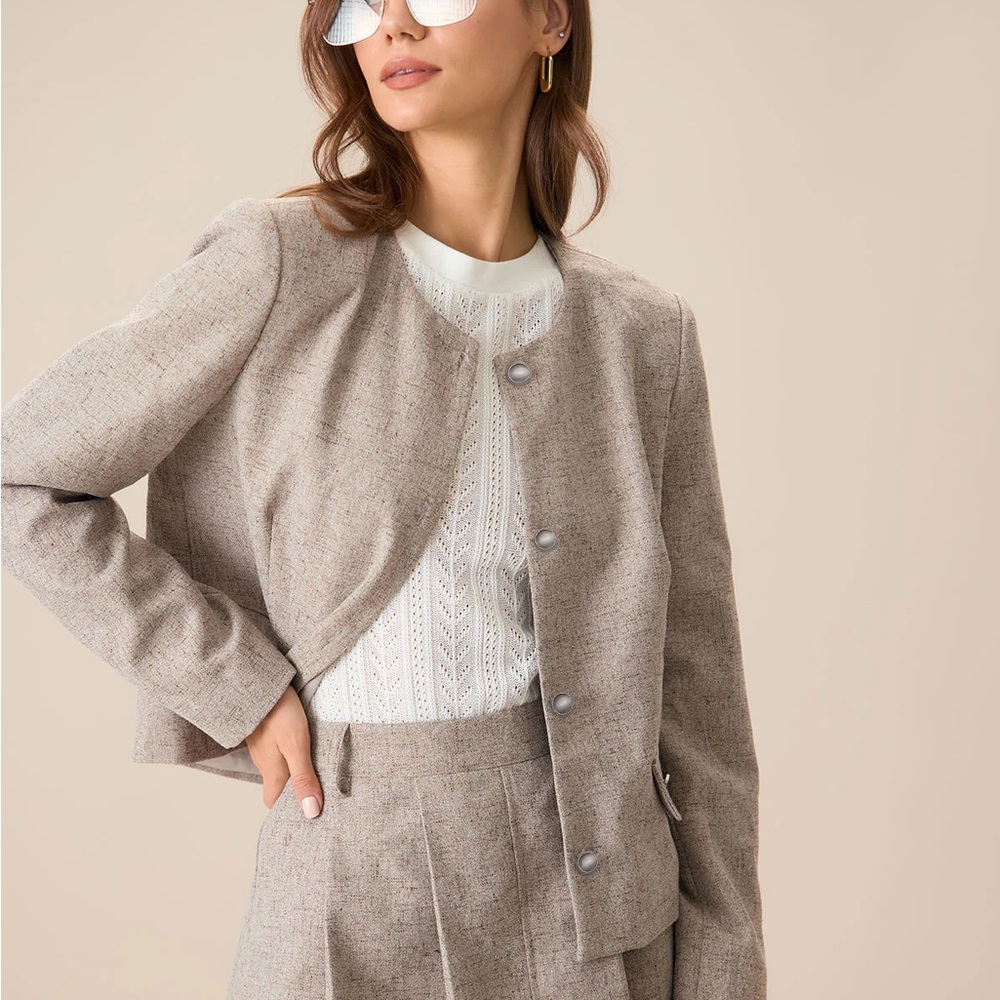 Rihoas Round Neck Khaki Single-Breasted Jacket